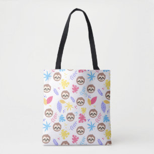 Tropical Sloth & Leaves Pattern Tote Bag