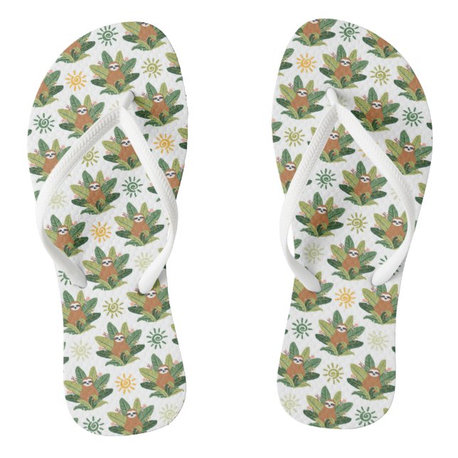 Tropical Sloth Pattern Flip Flops (Footbed)