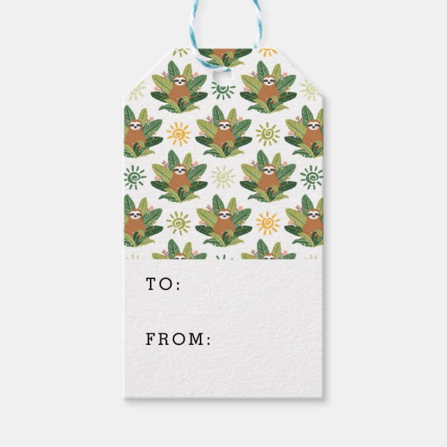 Tropical Sloth Pattern Gift Tags (Front)