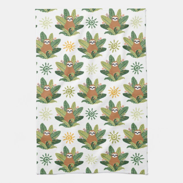 Tropical Sloth Pattern Kitchen Towel (Vertical)