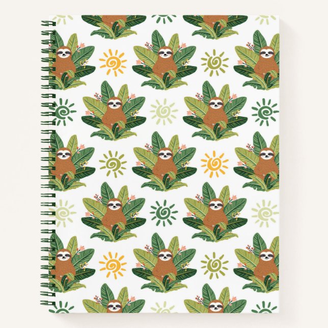 Tropical Sloth Pattern Notebook (Front)