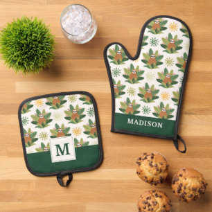 Tropical Sloth Pattern Oven Mitt & Pot Holder Set