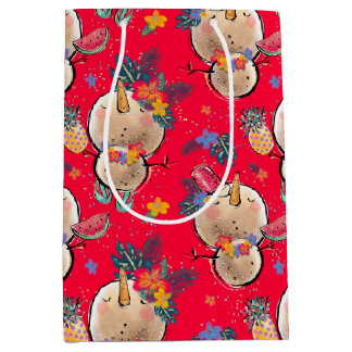Tropical Snowman Red Christmas Bag