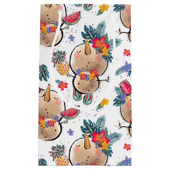 Tropical Snowman White Christmas Bag (Front)