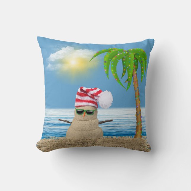 Tropical Snowman with Palm Tree  Throw Pillow (Front)
