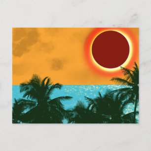 Tropical Solar Eclipse With Palm Trees Blue Ocean Postcard