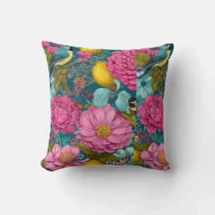 Tropical Songbird Pink Peony & Citrus Seamless Pat Throw Pillow