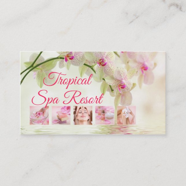 Tropical Spa Resort Creamy Business Card (Front)