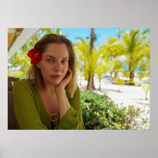 Tropical Spa Wall Art Woman with Hibiscus Poster
