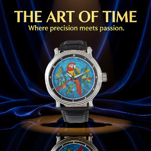 Tropical Splendor" - Stained Glass Parrot Wall Watch