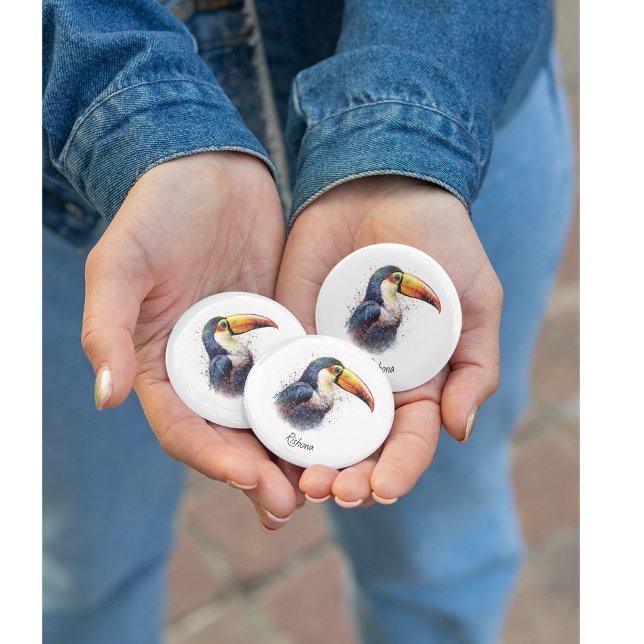Tropical Splendour Toucan, Custom 1 Inch Round Button (Creator Uploaded)