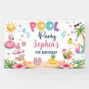 Tropical Splish Splash Pool Party Birthday  Banner