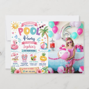 Tropical Splish Splash Pool Party Birthday Invita Invitation
