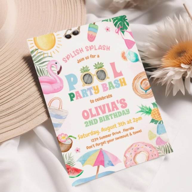 Tropical Splish Splash Pool Party Birthday Invitation (Creator Uploaded)