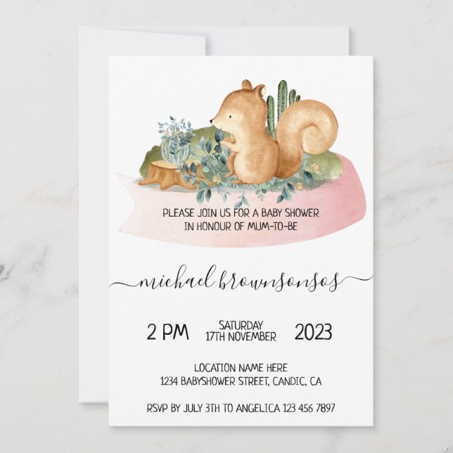 Tropical Squirrel Baby Shower Invitation (Front)