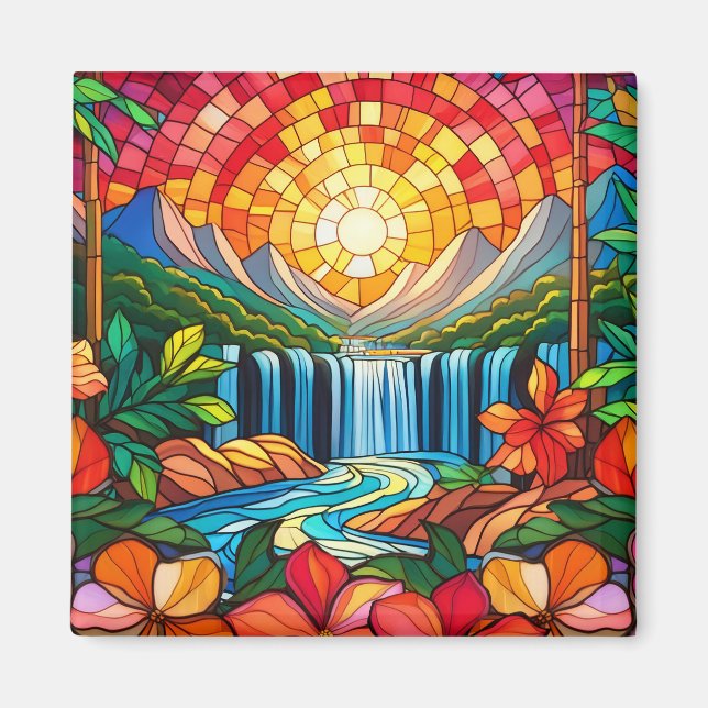 Tropical stained glass art magnet (Front)