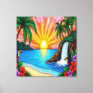Tropical Stained Glass Inspired Canvas Print