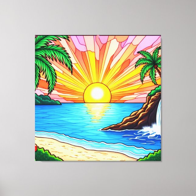 Tropical Stained Glass Inspired Canvas Print (Front)