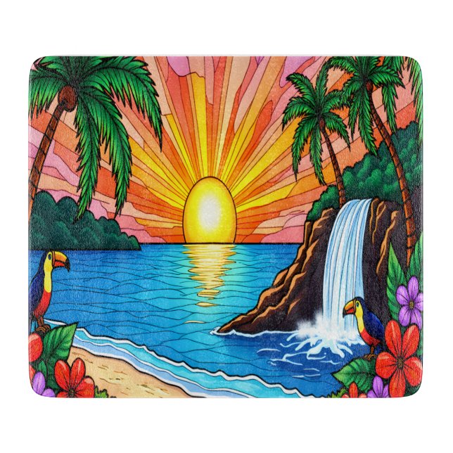 Tropical Stained Glass Inspired Cutting Board (Front)