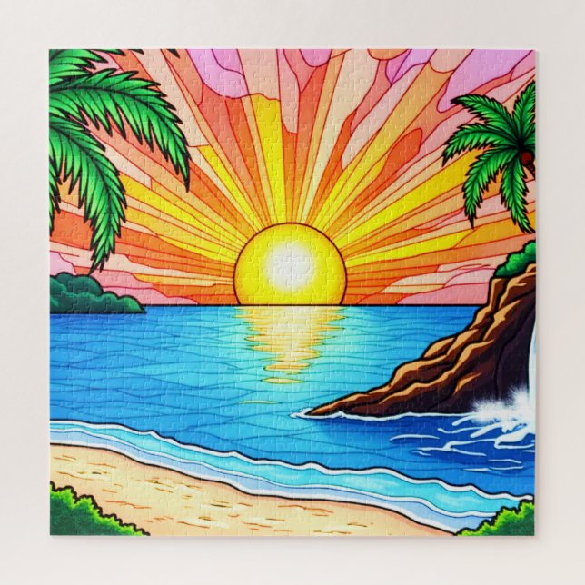 Tropical Stained Glass Inspired Puzzle (Vertical)