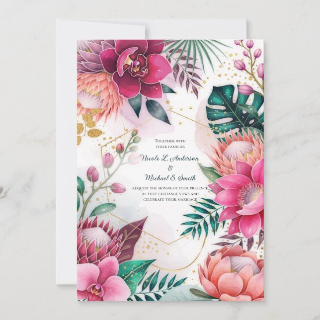 Tropical Stardust Garden Floral Paradise Wedding  Invitation (Front)