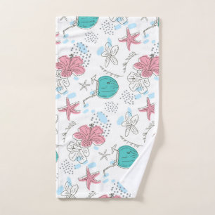 Tropical Starfish and Coconut Cocktails Pattern Hand Towel