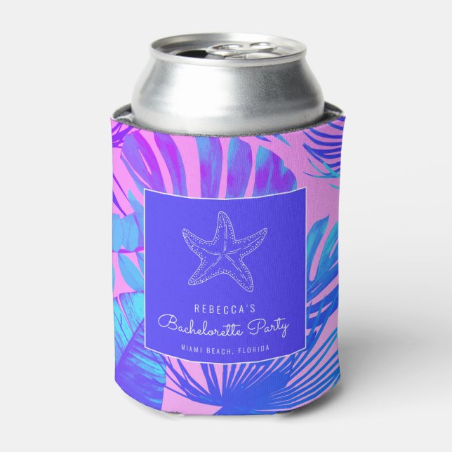 Tropical Starfish Beach Bachelorette Party  Can Cooler (Can Front)