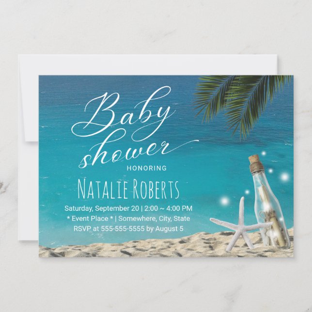 Tropical Starfish Beach Bottle Baby Shower Invitation (Front)