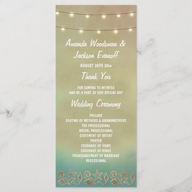 Tropical Starfish Beach Seashell Wedding Programs (Front)