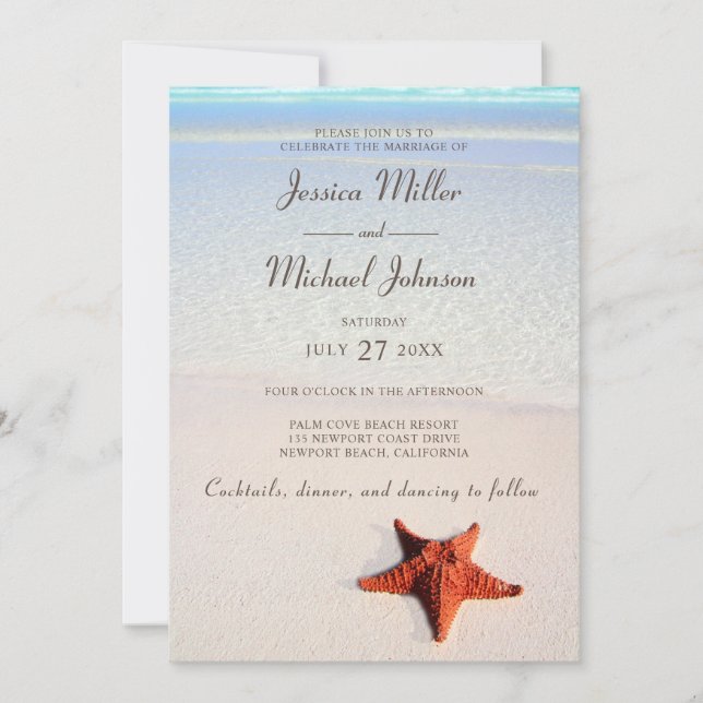 Tropical Starfish Beach Wedding Invitation (Front)