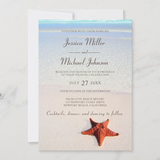 Tropical Starfish Beach Wedding Invitation (Front)