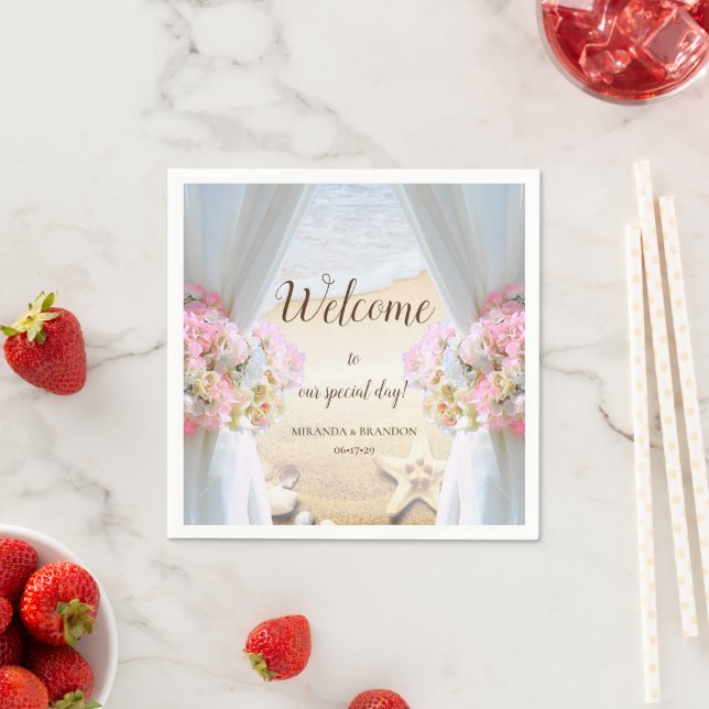 Tropical Starfish Beach Wedding Napkins (Insitu)