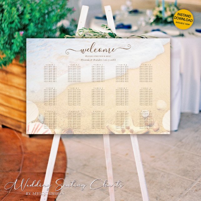 Tropical Starfish Beach Wedding Seating Chart (Creator Uploaded)