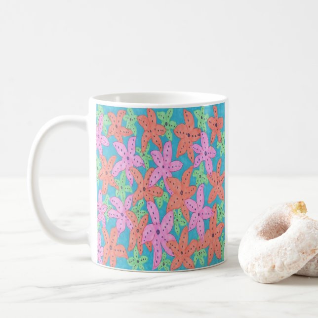 Tropical Starfish Pattern Coffee Mug (With Donut)