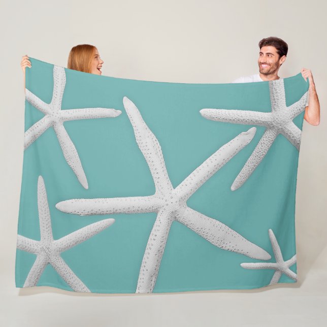 Tropical Starfish Sealife Turquoise Sea Blue Beach Fleece Blanket (In Situ)