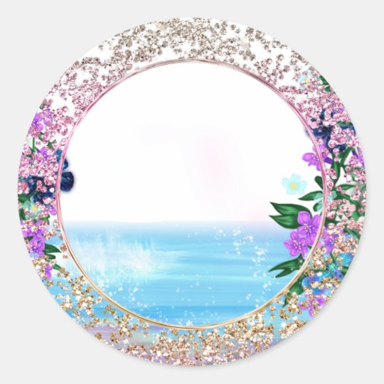 Tropical Sticker with sparkling lights in the wate