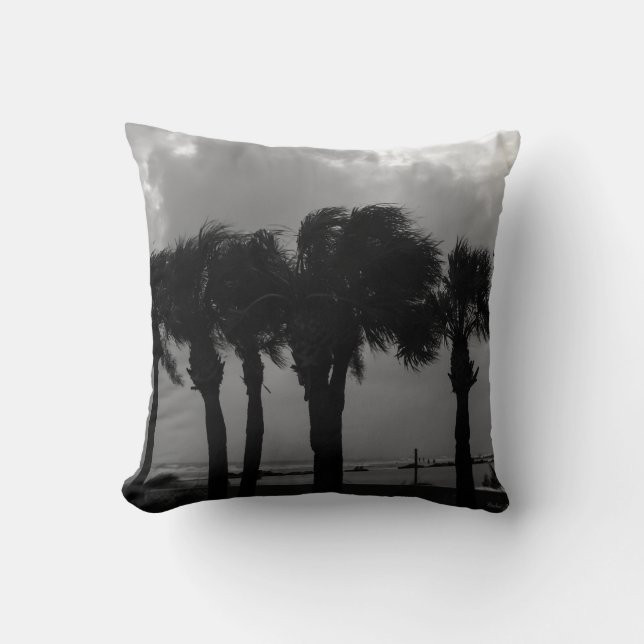 Tropical Stormy Skies Grayscale Throw Pillow (Front)