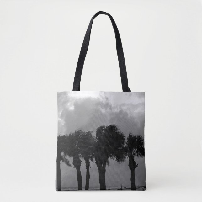 Tropical Stormy Skies Grayscale Tote Bag (Front)
