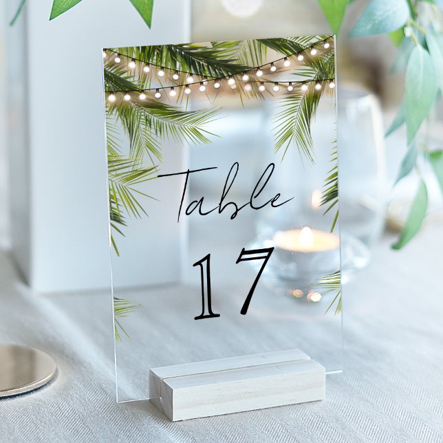 Tropical String Light Wedding Acrylic Table Number (Creator Uploaded)