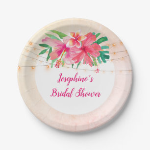 Tropical String Lights Floral Bridal Shower Paper Plate