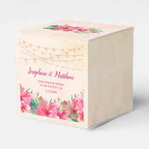 Tropical String Lights Floral Watercolor Wedding Favor Box