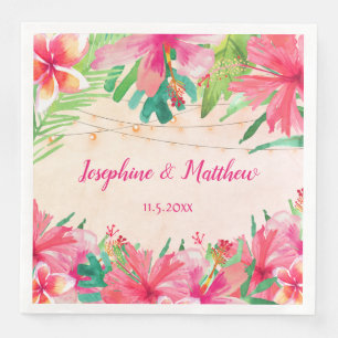 Tropical String Lights Floral Watercolor Wedding Napkin