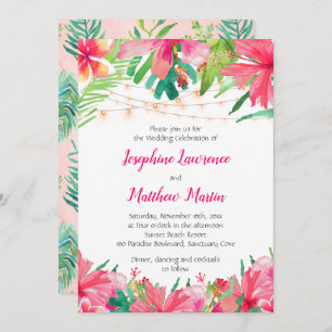 Tropical String Lights Floral Wedding Invitations