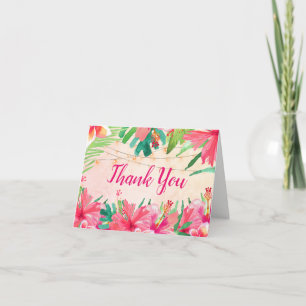 Tropical String Lights Floral Wedding Thank You Card