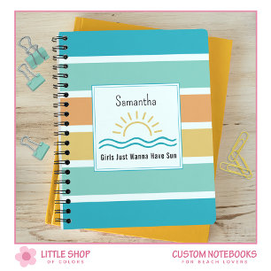 Tropical Stripes Sun Waves Monogrammed Notebook