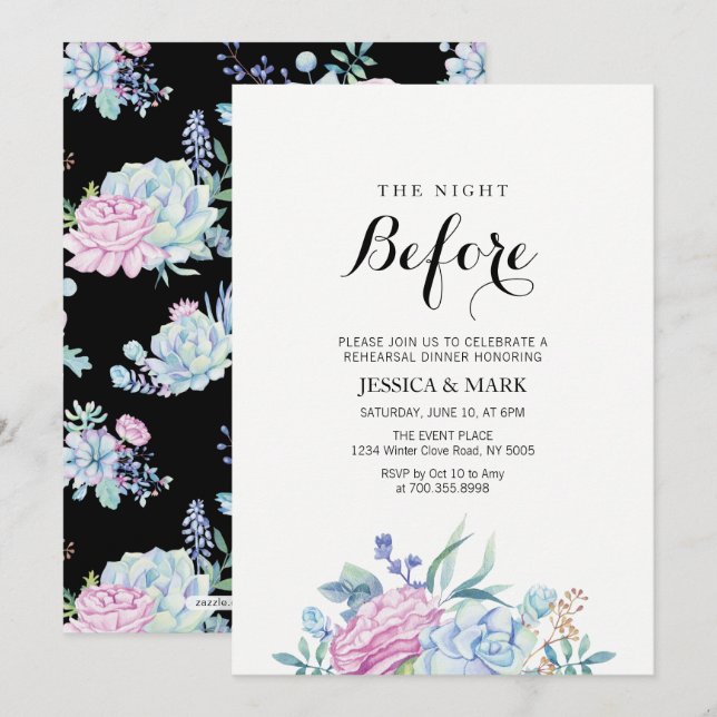 Tropical Succulents Rehearsal Dinner Invitation (Front/Back)