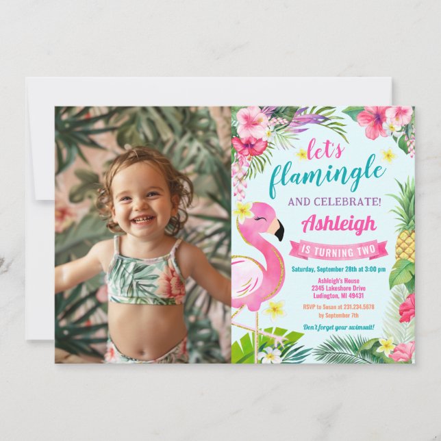 Tropical Summer 2nd Birthday Photo Invitation (Front)