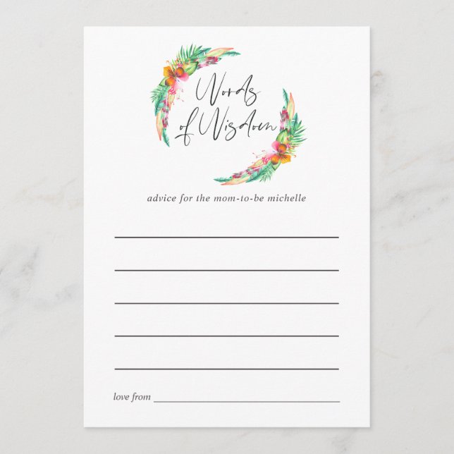Tropical Summer Beach Baby Shower Mom Advice (Front)