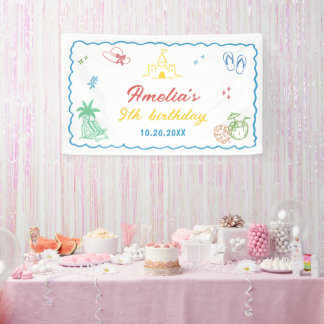 Tropical Summer Beach Birthday Party  Banner