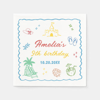 Tropical Summer Beach Birthday Party  Napkin